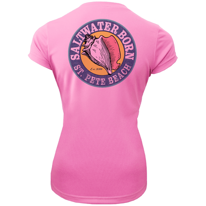 Saltwater Born St. Pete Beach, FL "Life is Better At The Beach" Turtle Women's Short Sleeve UPF 50+ Dry - Fit Shirt - Angler's Pro Tackle & Outdoors