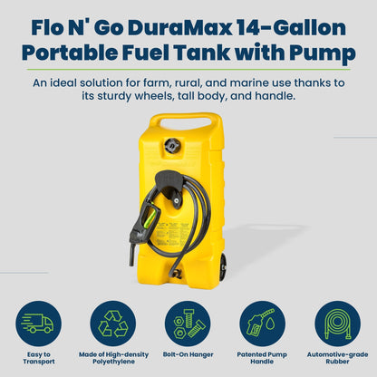 Scepter Flo N' Go Duramax 14 Gal Diesel Fuel Tank Container Caddy & Pump, Yellow - Angler's Pro Tackle & Outdoors