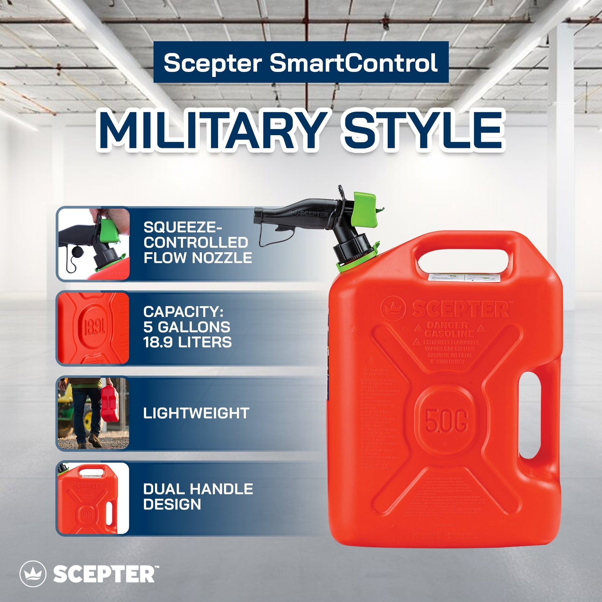 Scepter SmartControl Dual Handle Diesel Gas Container Jug, 5 Gal, 2 Pack, Red - Angler's Pro Tackle & Outdoors