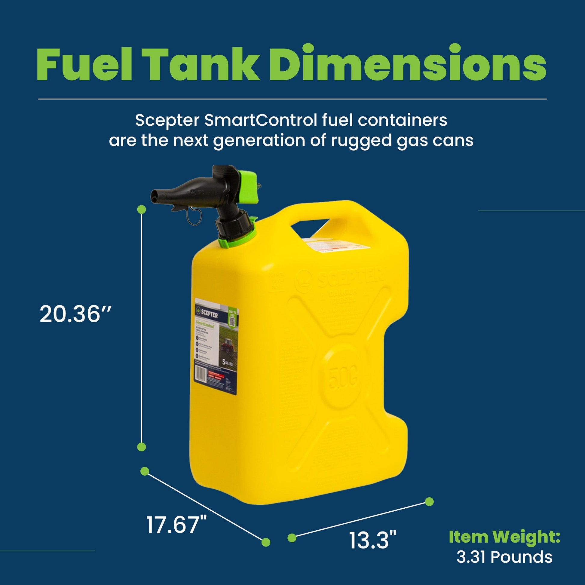 Scepter SmartControl Dual Handle Diesel Gas Container Jug, 5 Gal, 2 Pack, Yellow - Angler's Pro Tackle & Outdoors