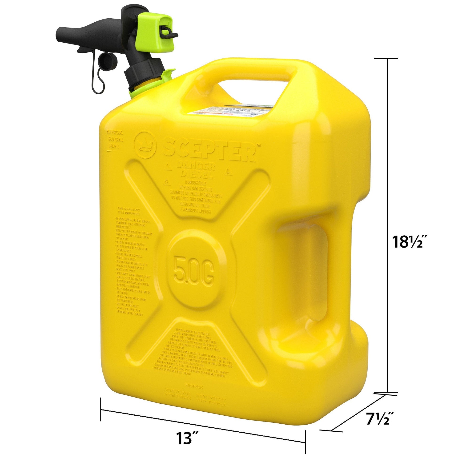 Scepter SmartControl Dual Handle Diesel Gas Container Jug, 5 Gal/18.9L, Yellow - Angler's Pro Tackle & Outdoors