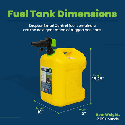 Scepter SmartControl Rear Handle Diesel Gas Container Jug, 5 Gal/18.9L, Yellow - Angler's Pro Tackle & Outdoors