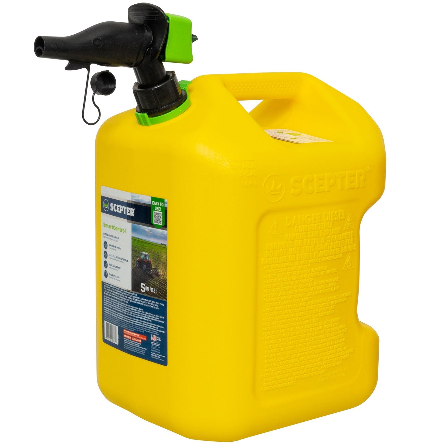 Scepter SmartControl Rear Handle Diesel Gas Container Jug, 5 Gal/18.9L, Yellow - Angler's Pro Tackle & Outdoors