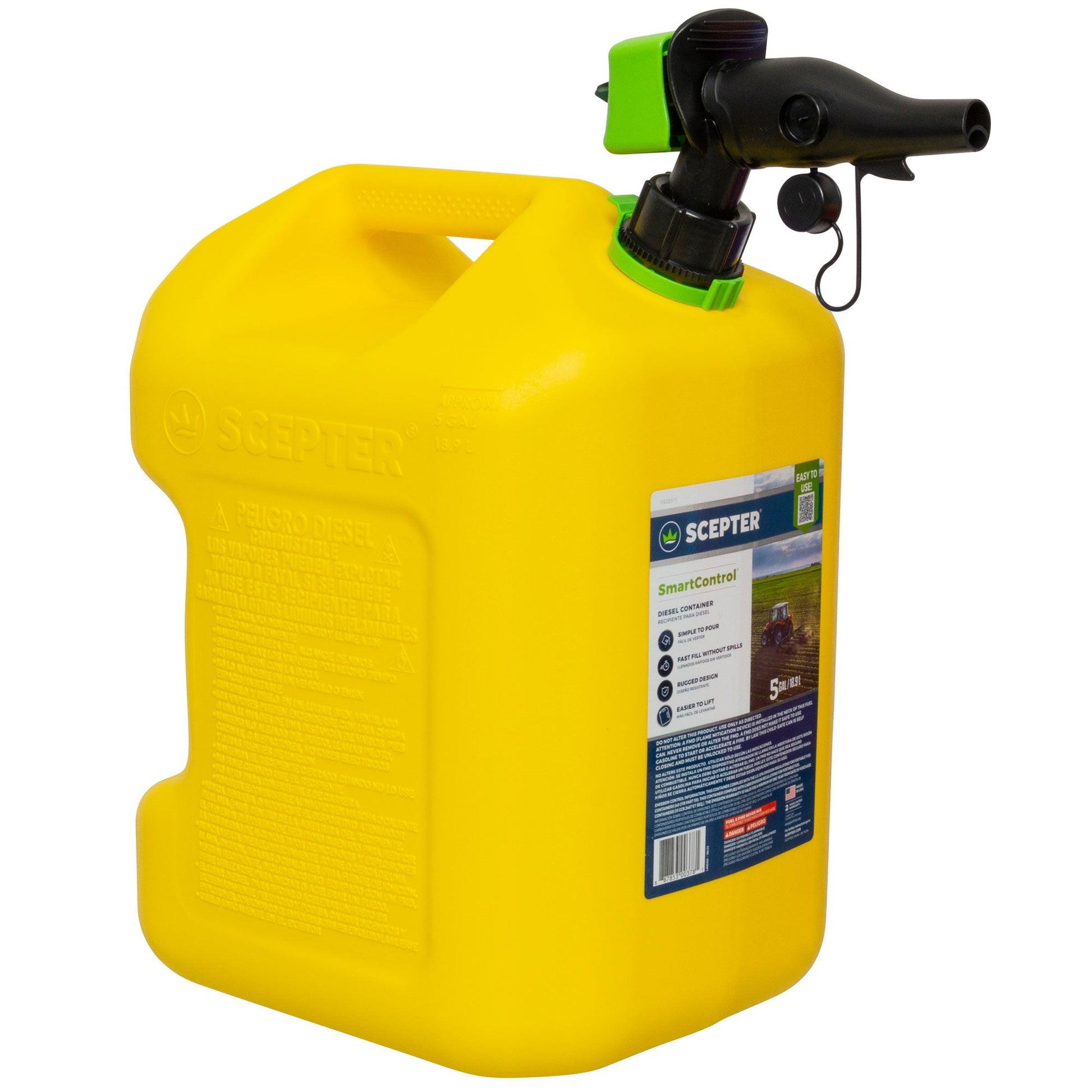 Scepter SmartControl Rear Handle Diesel Gas Container Jug, 5 Gal/18.9L, Yellow - Angler's Pro Tackle & Outdoors