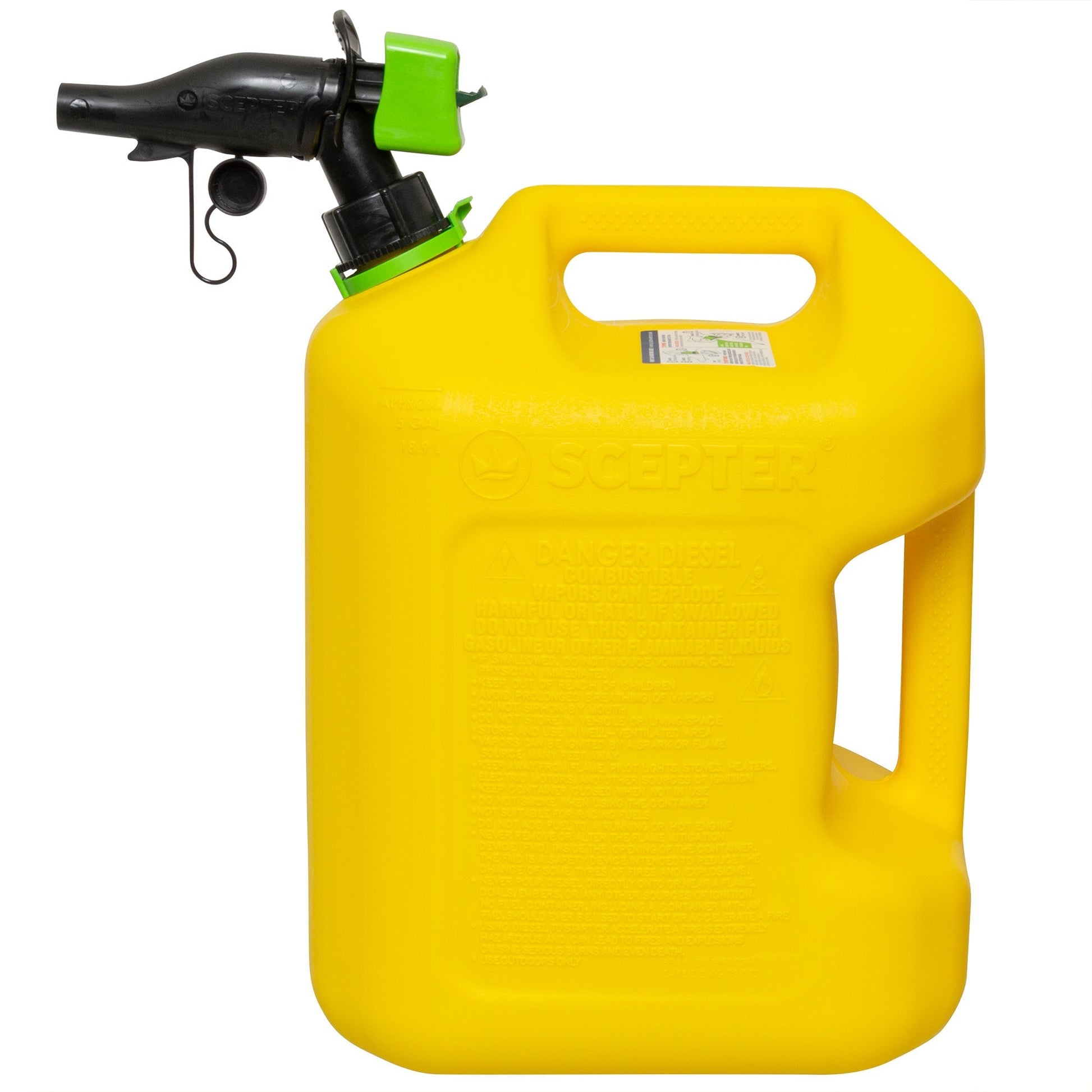 Scepter SmartControl Rear Handle Diesel Gas Container Jug, 5 Gal/18.9L, Yellow - Angler's Pro Tackle & Outdoors