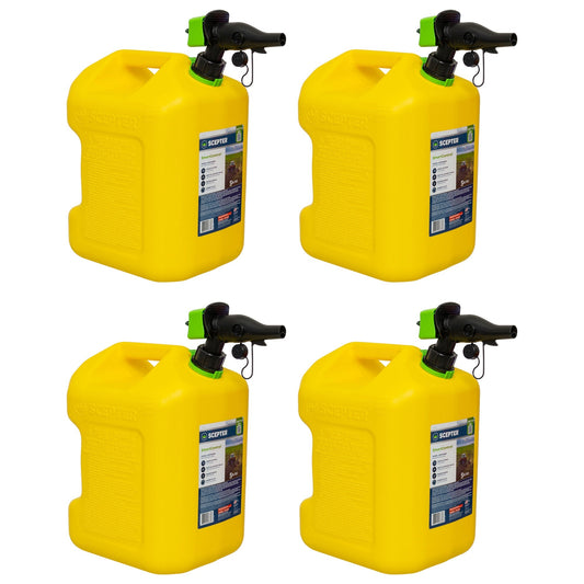 Scepter SmartControl Rear Handle Diesel Gas Jug, 5 Gal/18.9L, 4 Pack, Yellow - Angler's Pro Tackle & Outdoors