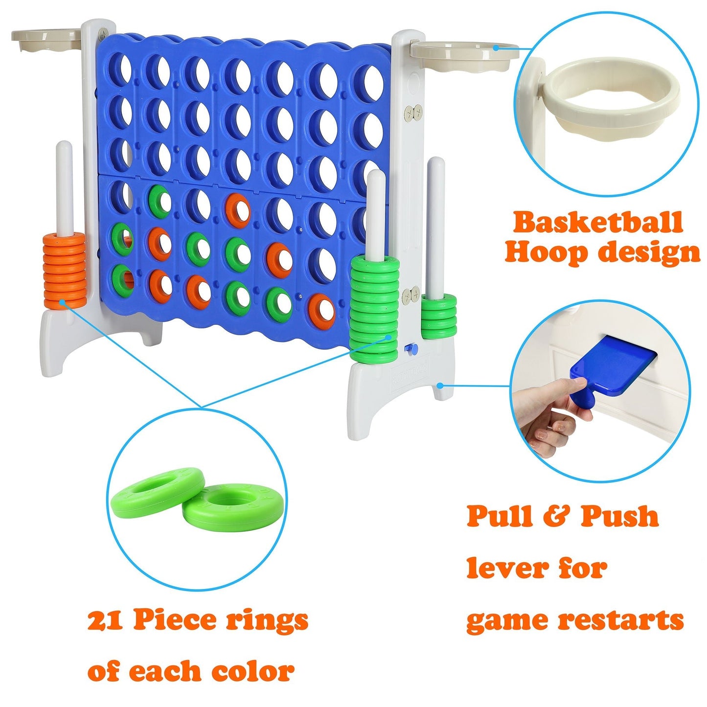 SDADI Giant 33 Inch 4 - In - A - Row Game and Basketball Game for Kids, Gray and Blue - Angler's Pro Tackle & Outdoors