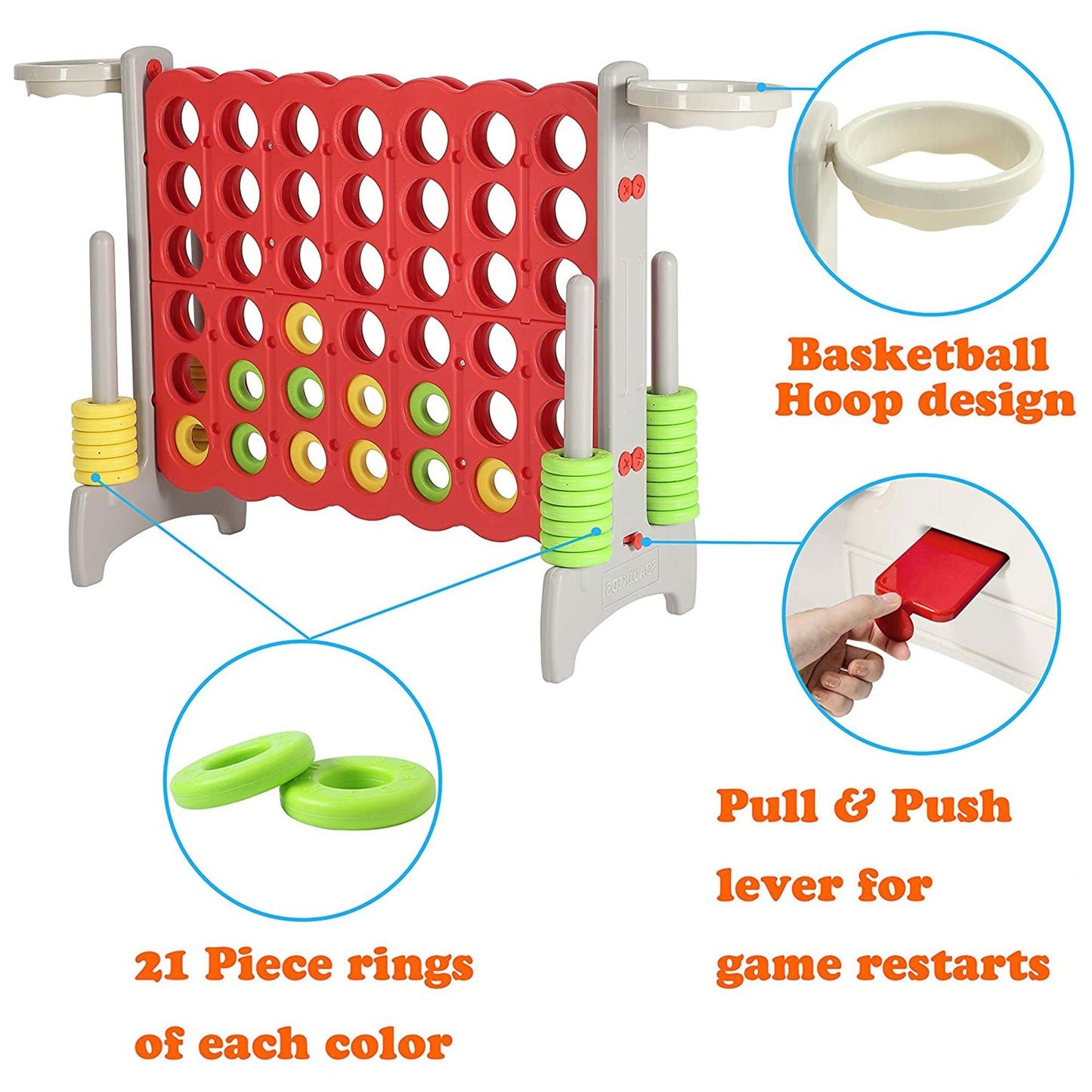 SDADI Giant 33 Inch 4 - In - A - Row Game and Basketball Game for Kids, Gray and Red - Angler's Pro Tackle & Outdoors