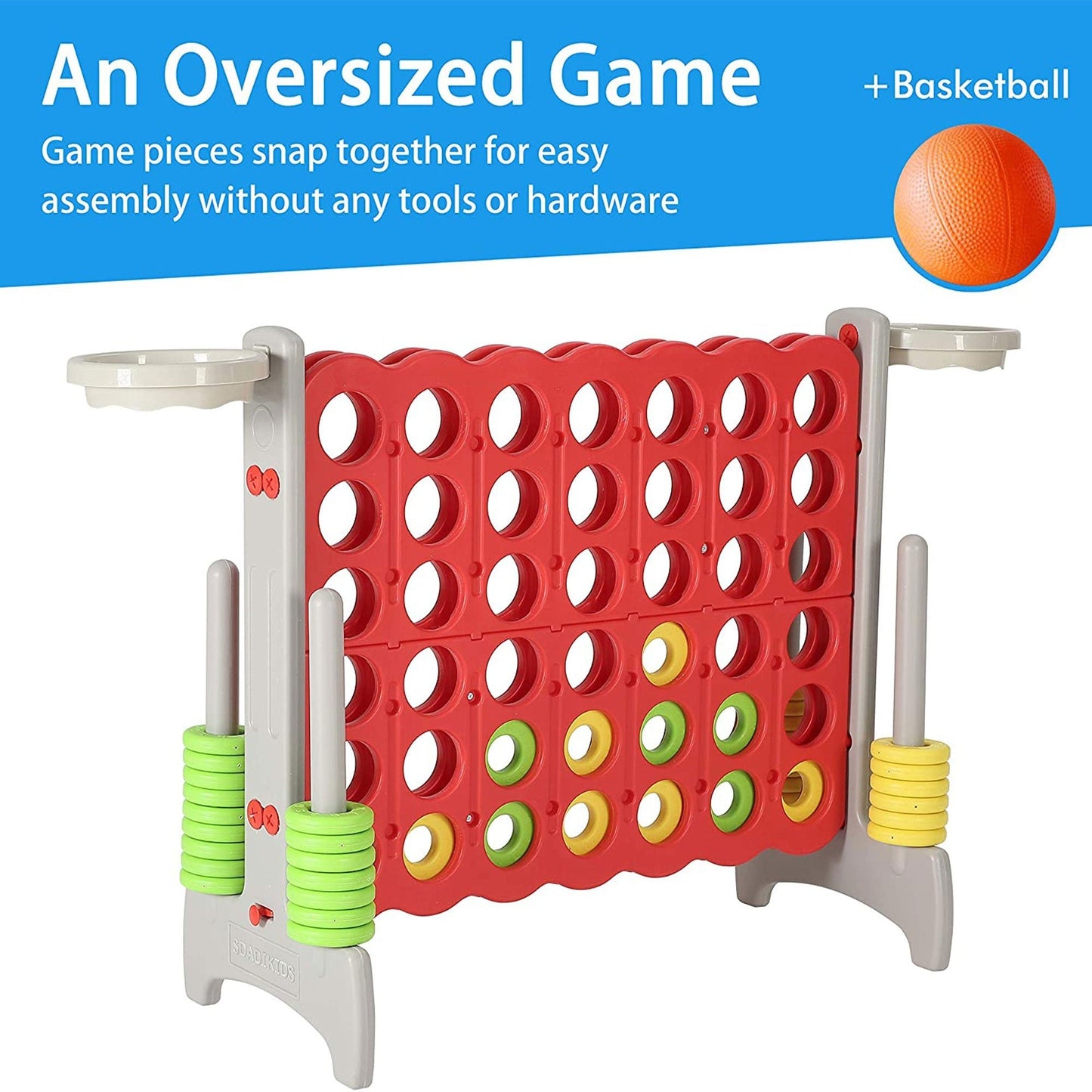 SDADI Giant 33 Inch 4 - In - A - Row Game and Basketball Game for Kids, Gray and Red - Angler's Pro Tackle & Outdoors