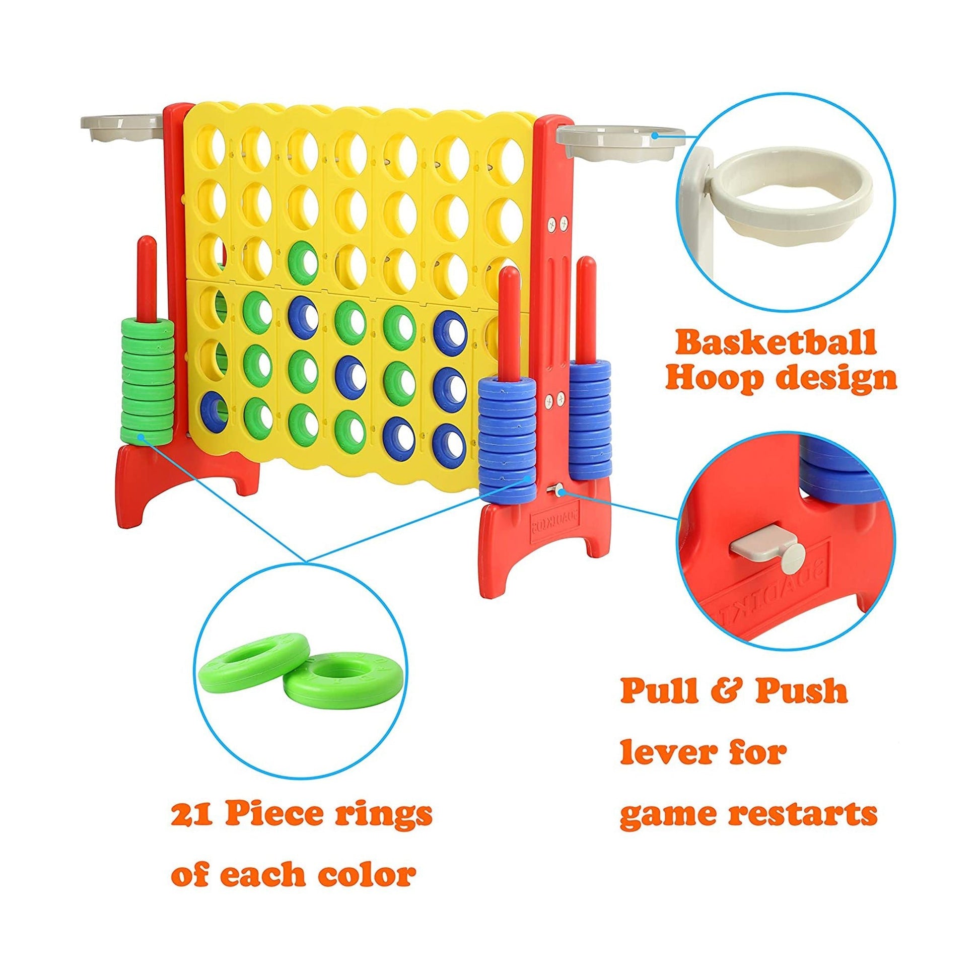 SDADI Giant 33 Inch 4 - In - A - Row Game and Basketball Game for Kids, Yellow and Red - Angler's Pro Tackle & Outdoors