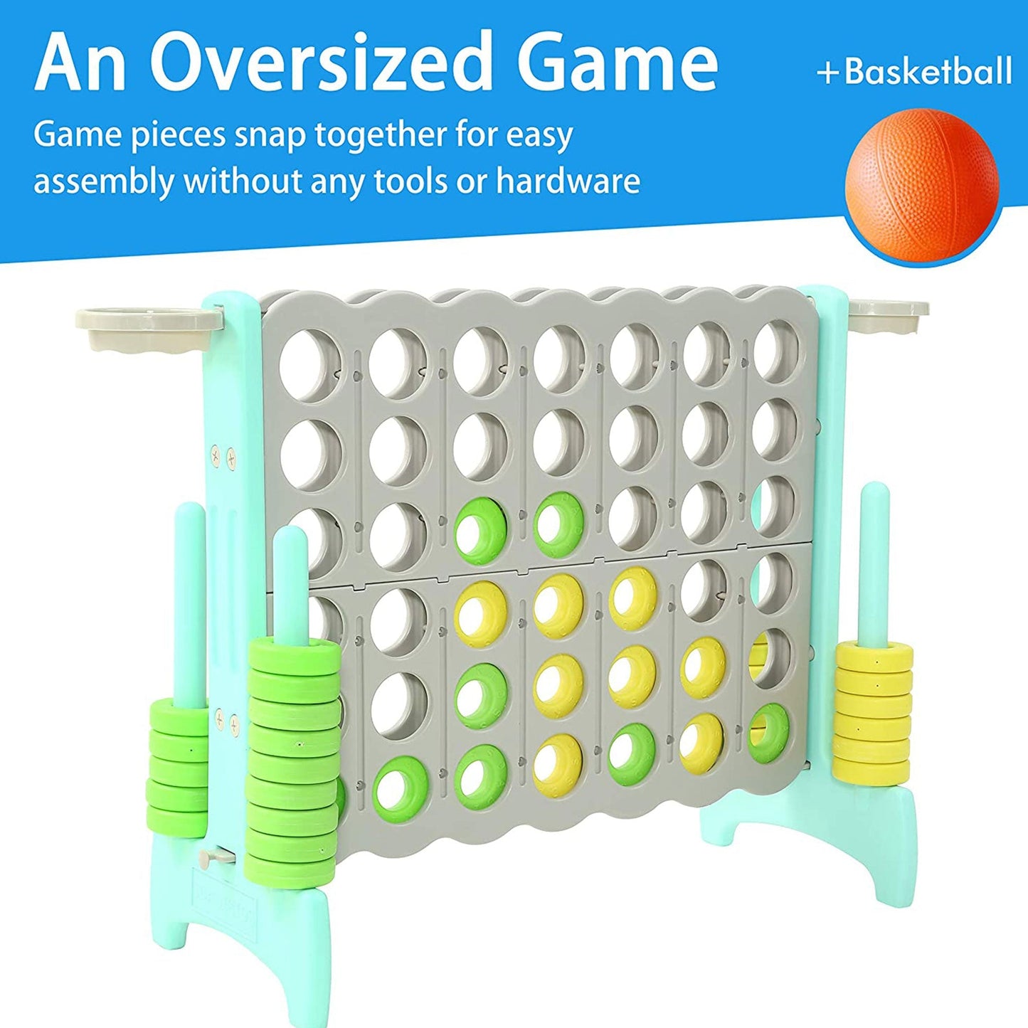 SDADI Giant 64 Inch 4 - In - A - Row Game and Basketball Game for Kids, Gray and Green - Angler's Pro Tackle & Outdoors