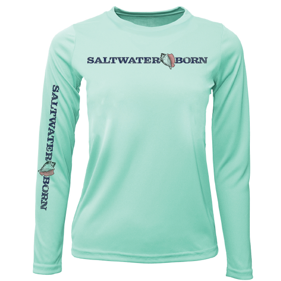 Saltwater Born Key West, FL Saltwater Born Linear Logo Girl's Long Sleeve UPF 50+ Dry-Fit Shirt