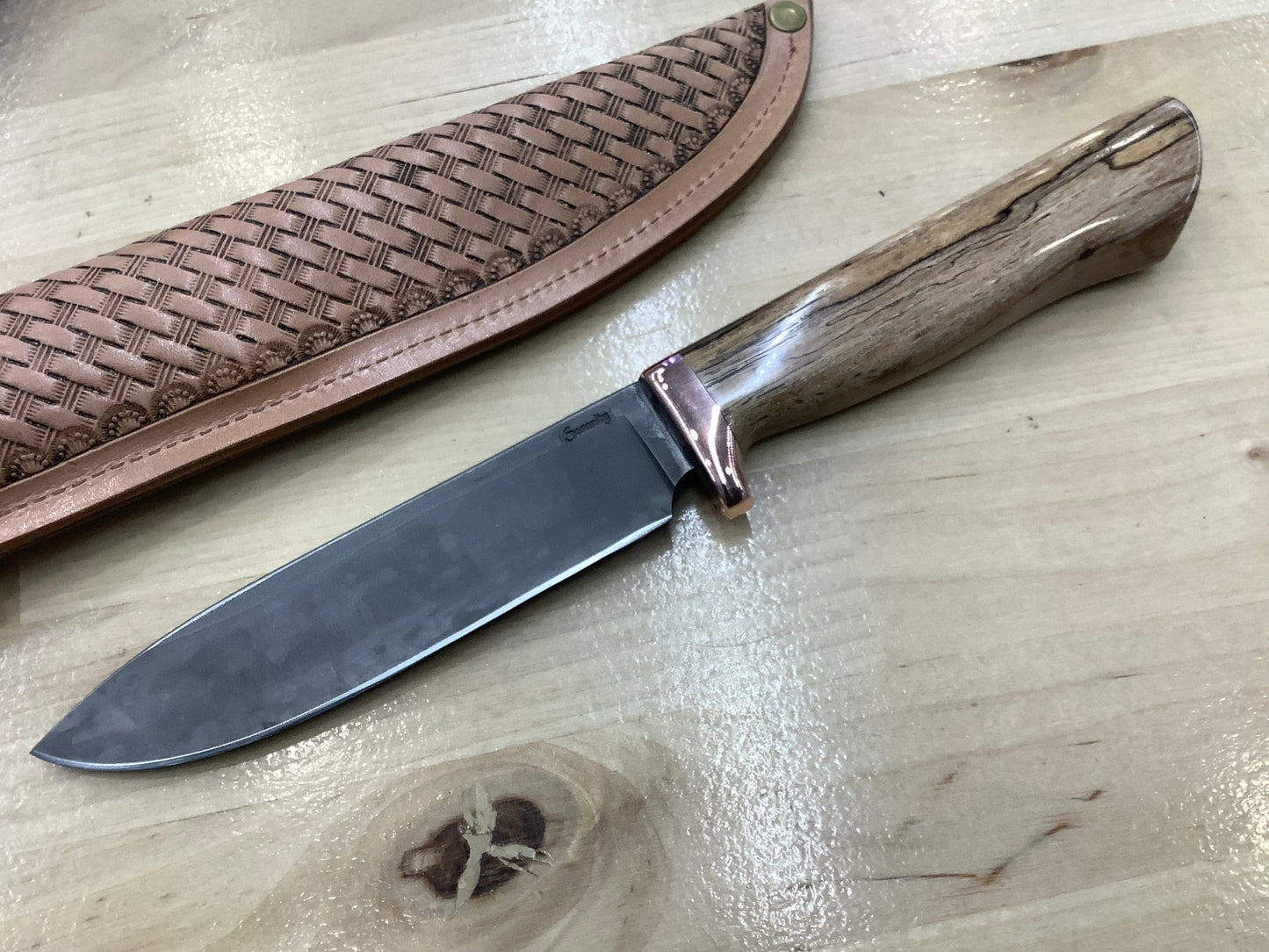 Serenity Knives Houston - Drop Point Hunter Hidden Tang in CPM154 Copper Guard & Texas Spalted Pecan Handle - Angler's Pro Tackle & Outdoors