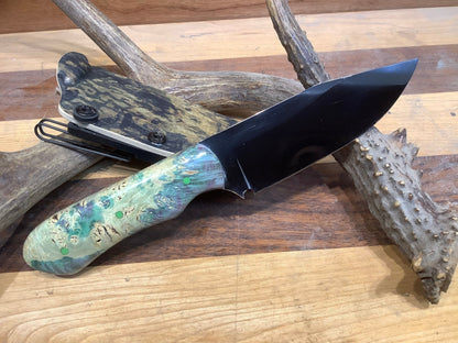 Serenity Knives Houston - Trailing Point Hunter - ATS34 - Green Box Elder Burl - Kydex Sheath - Angler's Pro Tackle & Outdoors