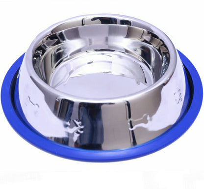 Set of 2 Etched Stainless Steel Dog Bowls with Blue Silicone Base - Angler's Pro Tackle & Outdoors
