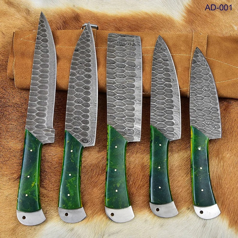 KBS Knives Custom Handmade Damascus Knife Set Kitchen - 5 Pieces