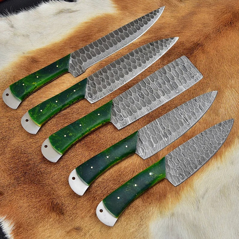 KBS Knives Custom Handmade Damascus Knife Set Kitchen - 5 Pieces