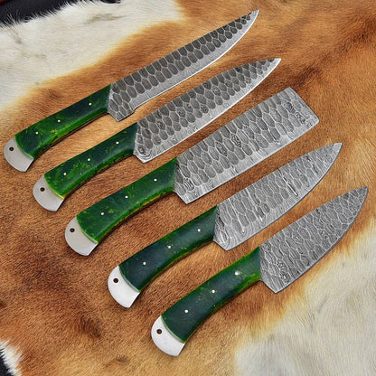 KBS Knives Custom Handmade Damascus Knife Set Kitchen - 5 Pieces