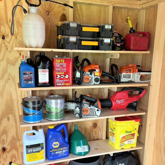 HangThis Up - Shed Shelf Bracket Kit - 10-12" (sold in pairs) Shed Organization System, Shed Organizer, Yard Tool Rack