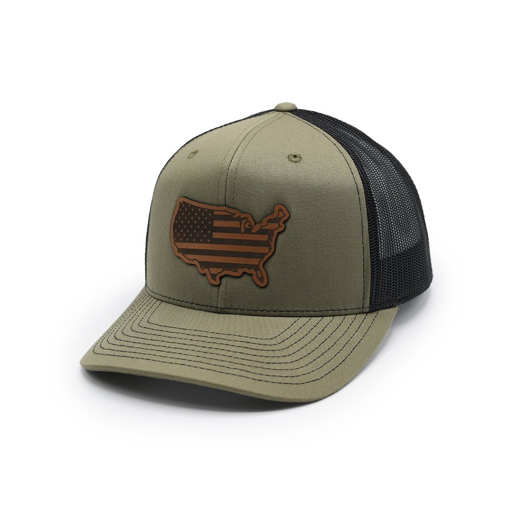 Shield Republic USA Country Flag Leather Patch Hat - Angler's Pro Tackle & Outdoors