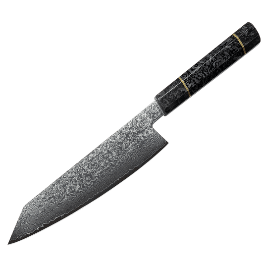 Shokunin USA Cobalt Damascus Chef Knife with Black Carbon Fiber Handle - Angler's Pro Tackle & Outdoors