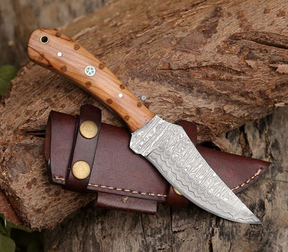 Shokunin USA Cutlass Damascus Knife with Exotic Olive Wood Handle - Angler's Pro Tackle & Outdoors