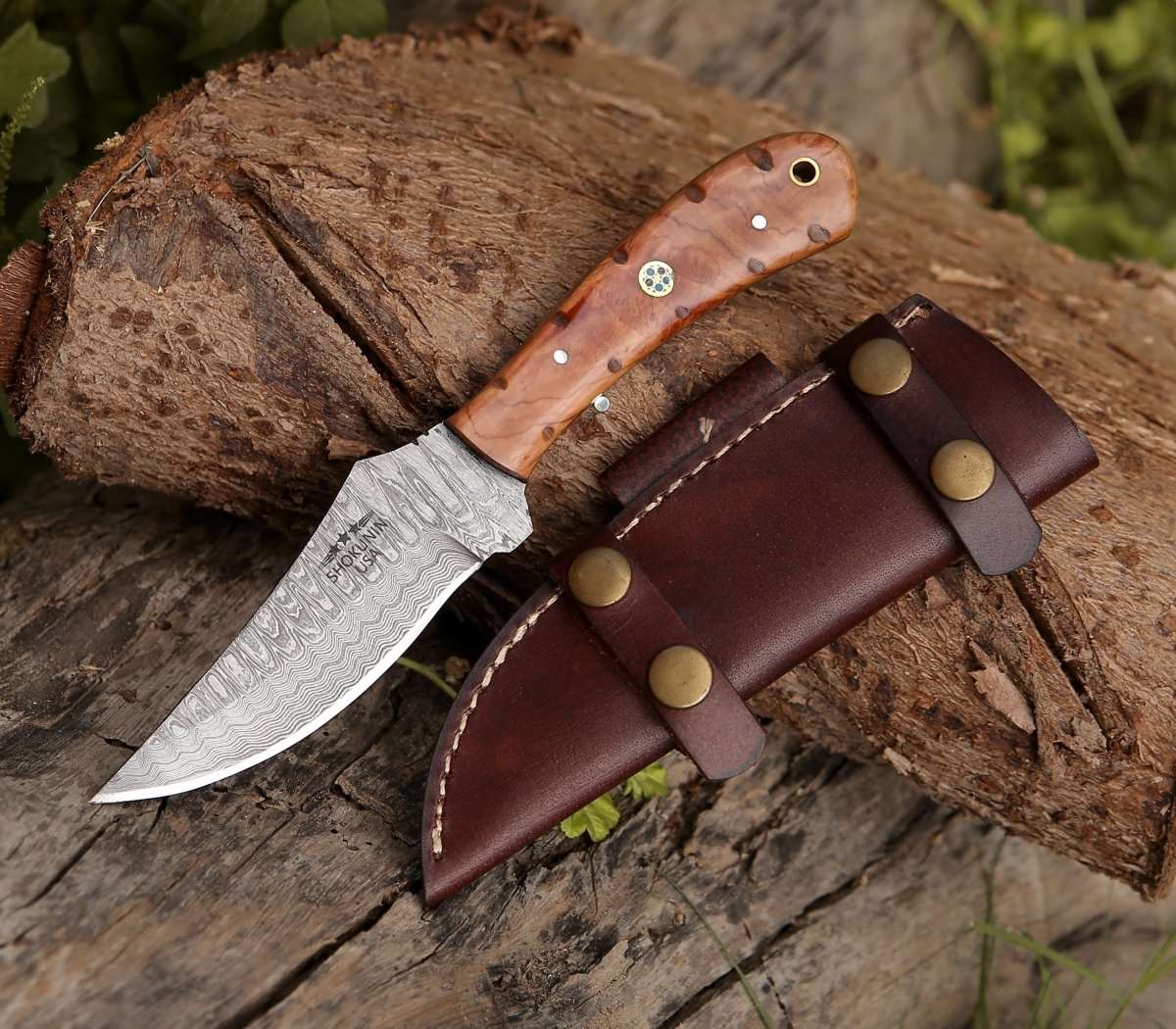 Shokunin USA Cutlass Damascus Knife with Exotic Olive Wood Handle - Angler's Pro Tackle & Outdoors