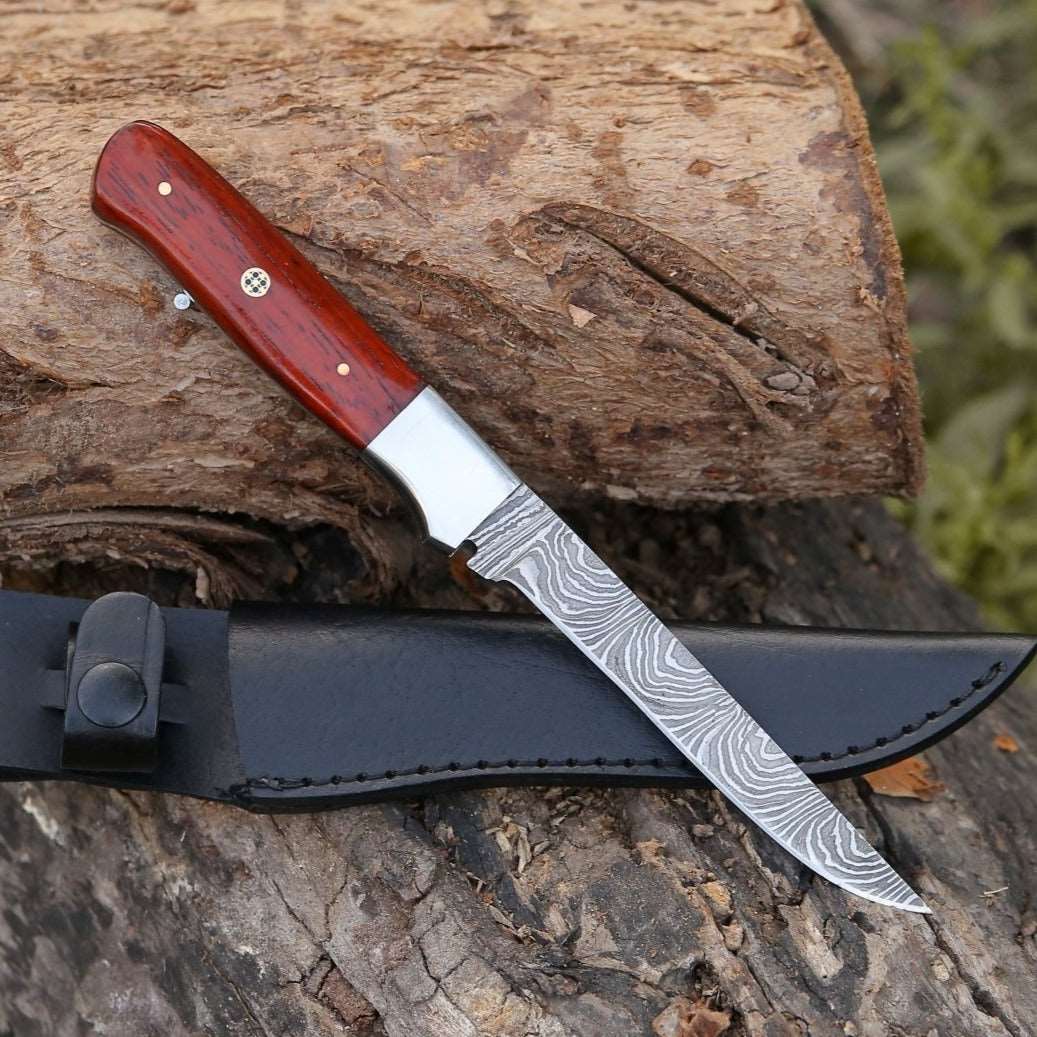 Shokunin USA Cutmaster 10.5" Damascus Fillet Knife With Exotic Red Heart Handle - Angler's Pro Tackle & Outdoors