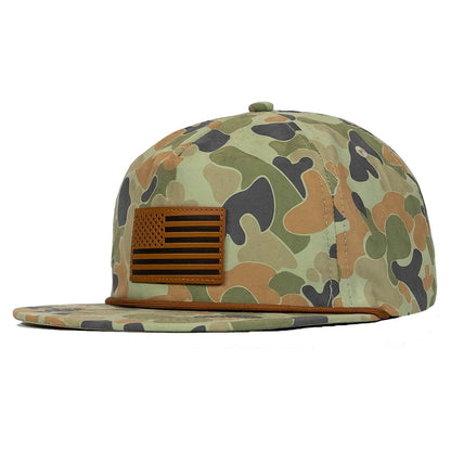 Combat Iron Apparel American Flag Leather Patch Crushable Rope Snapback Hat