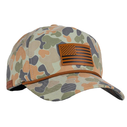 Combat Iron Apparel American Flag Leather Patch Crushable Rope Snapback Hat