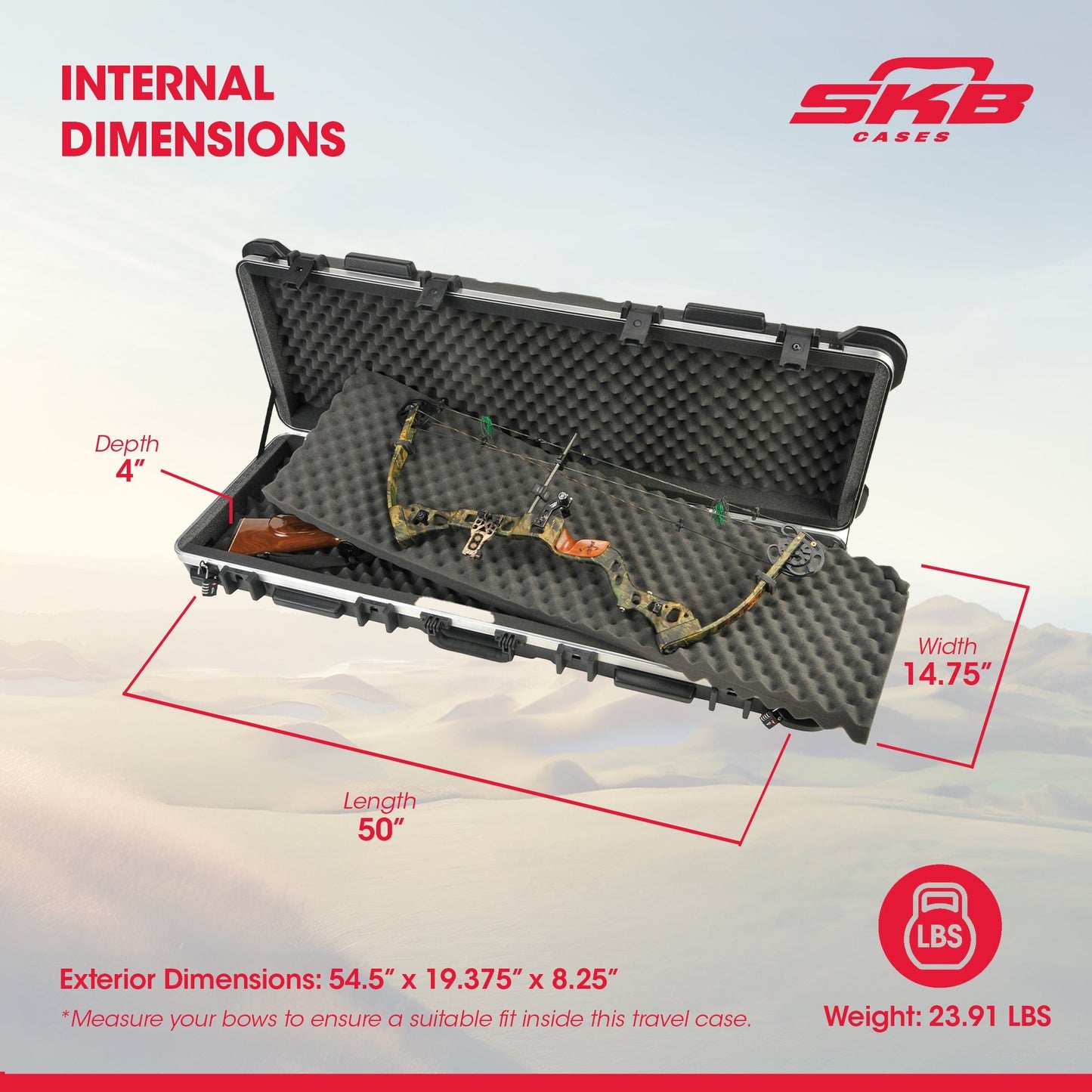 SKB Cases 2SKB - 5014 Hard Exterior Waterproof ATA 50 - Inch Double Bow Case, Black - Angler's Pro Tackle & Outdoors