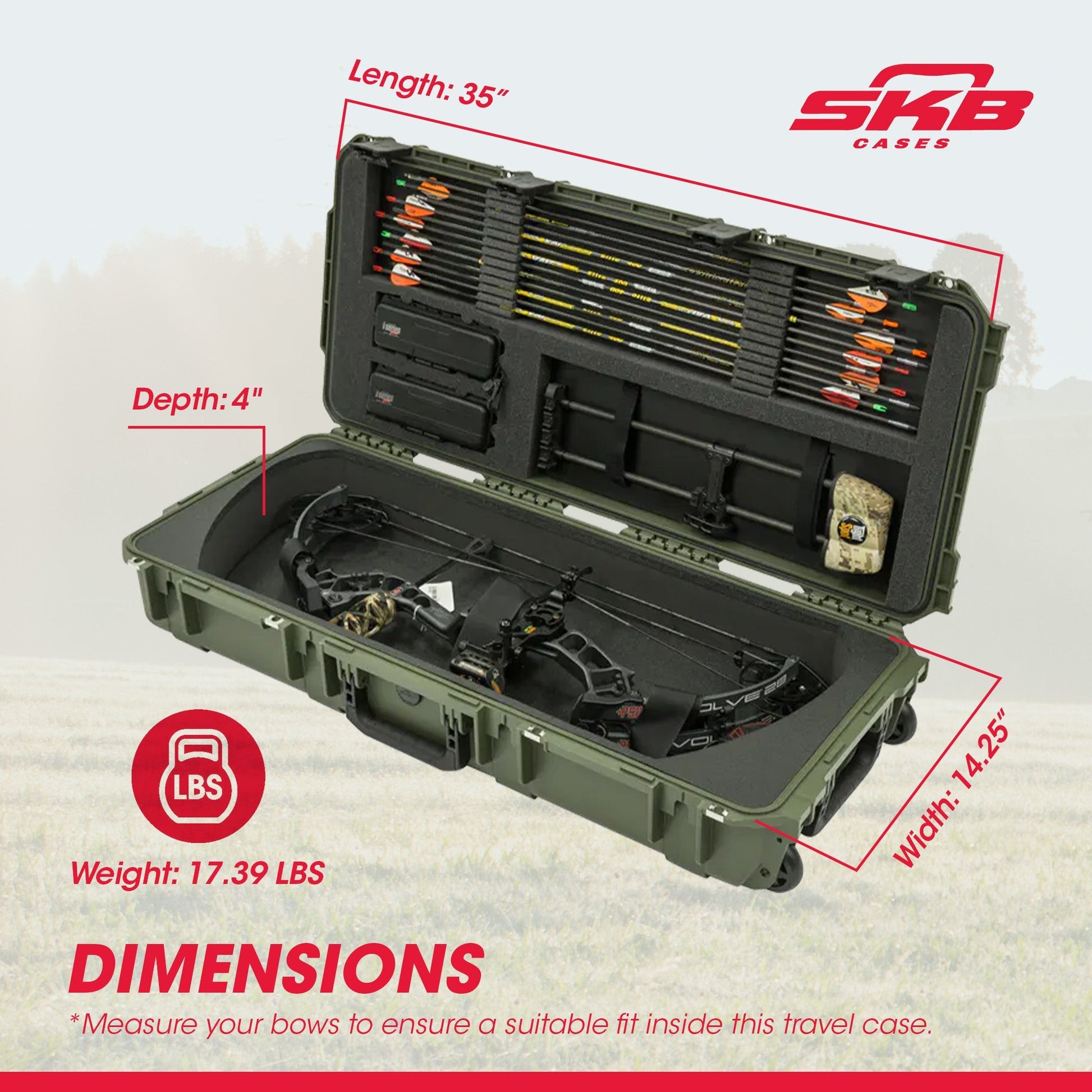 SKB Cases 3614 Hard Plastic Exterior Parallel Limb Bow Crossbow Case, Green - Angler's Pro Tackle & Outdoors