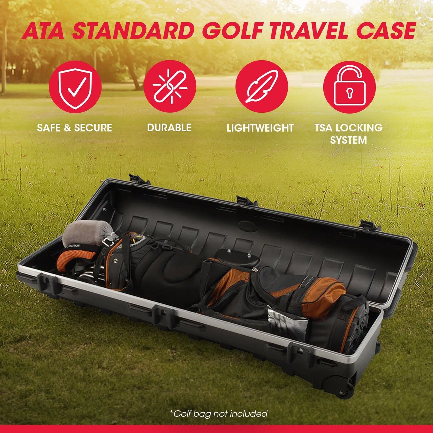 SKB Cases ATA Standard Hard Shell Plastic Wheeled Golf Bag Travel Case, Black - Angler's Pro Tackle & Outdoors