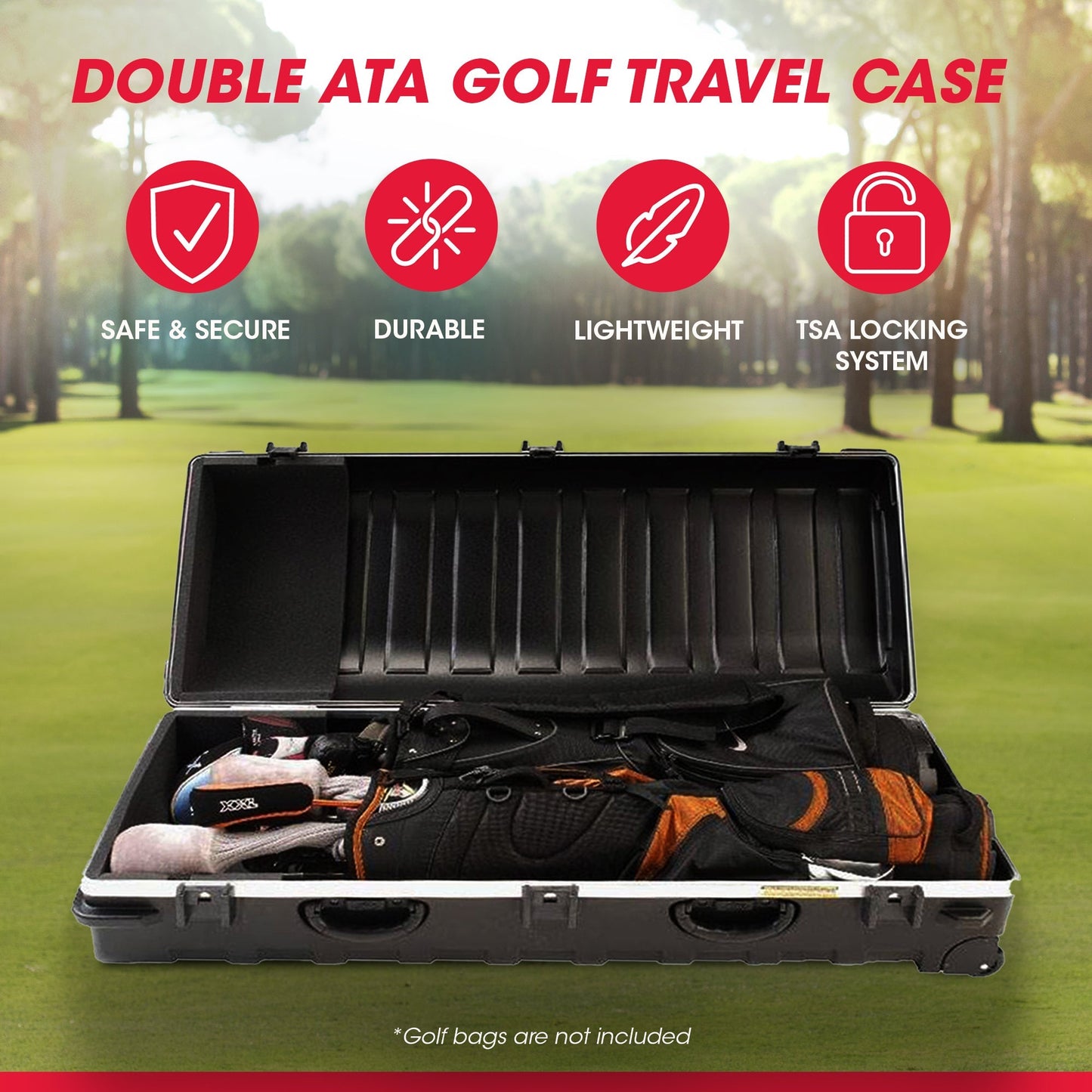 SKB Cases Double ATA Standard Hard Plastic Storage Wheeled Golf Bag Travel Case - Angler's Pro Tackle & Outdoors