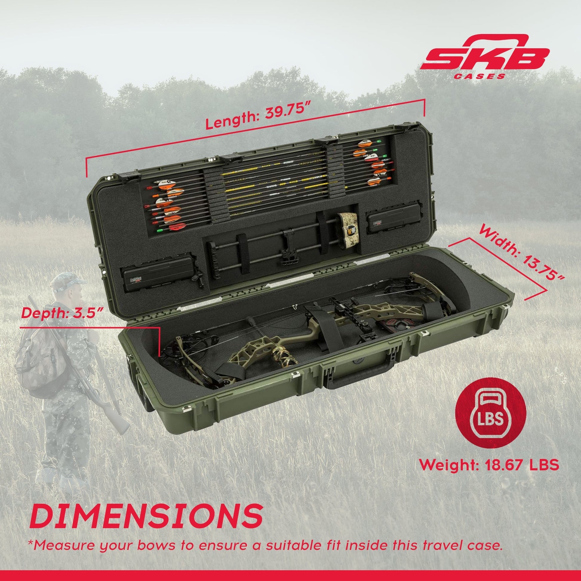 SKB Cases iSeries 4214 Hard Exterior Parallel Limb Bow Case, Green - Angler's Pro Tackle & Outdoors