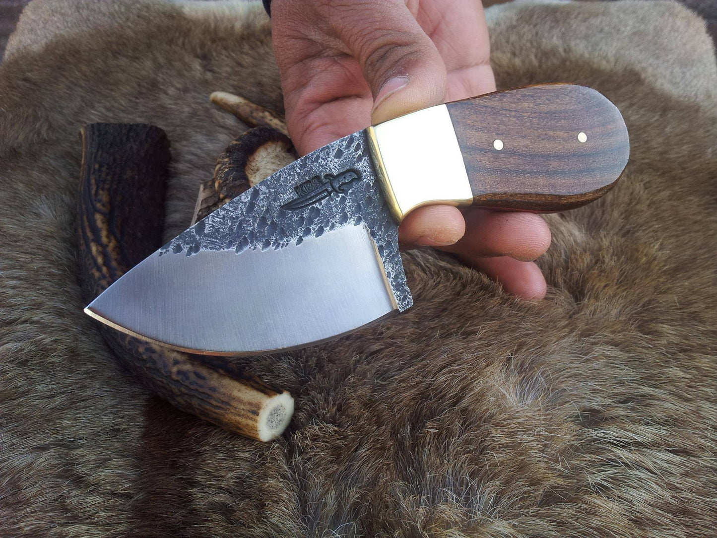 KBS Knives Hand-Forged 1095 Tool Steel Field Dressing Deer Skinning Knife – 6 Inch Drop Point Blade with Rosewood Handle