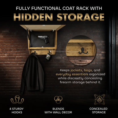 Bellewood Designs - Family Tree Gun Safe Coat Rack - Handcrafted Wooden Gun Cabinets - Gun Shelf Hidden Storage for Rifles, Shotguns, & Handguns - Quick Access Hidden Wall Safe