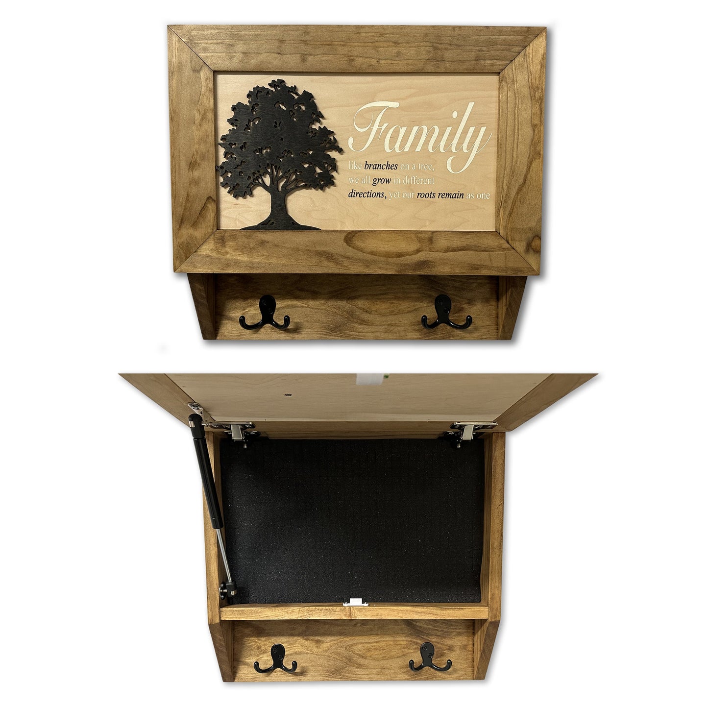 Bellewood Designs - Family Tree Gun Safe Coat Rack - Handcrafted Wooden Gun Cabinets - Gun Shelf Hidden Storage for Rifles, Shotguns, & Handguns - Quick Access Hidden Wall Safe