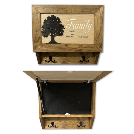 Bellewood Designs - Family Tree Gun Safe Coat Rack - Handcrafted Wooden Gun Cabinets - Gun Shelf Hidden Storage for Rifles, Shotguns, & Handguns - Quick Access Hidden Wall Safe
