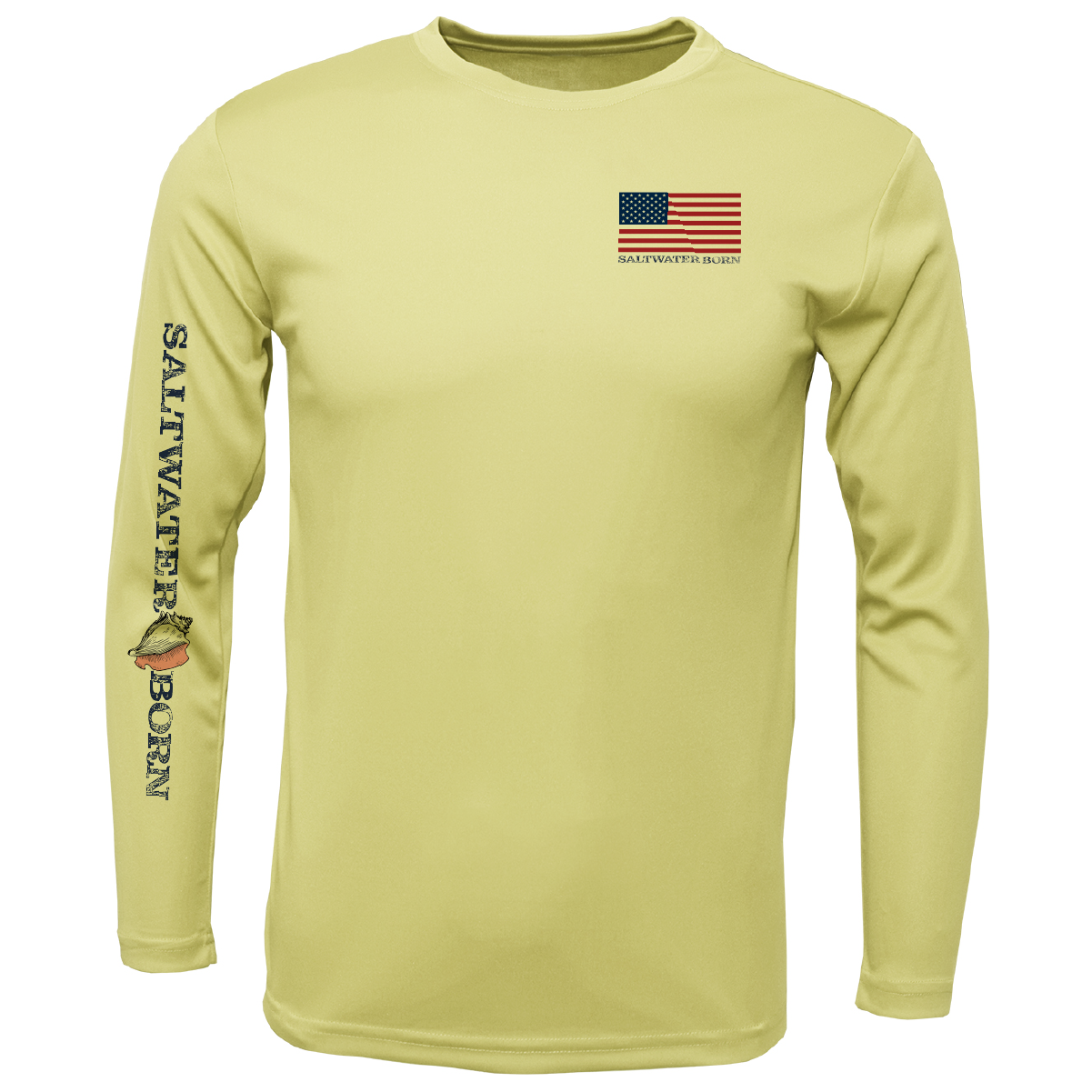 Saltwater Born American Flag On Chest Long Sleeve UPF 50+ Dry-Fit Shirt