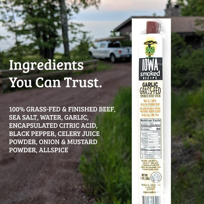 Sogo Snacks - Garlic - Iowa Smoked Recipe, 100% Grass-Fed Beef Sticks (No Sugar) - Angler's Pro Tackle & Outdoors