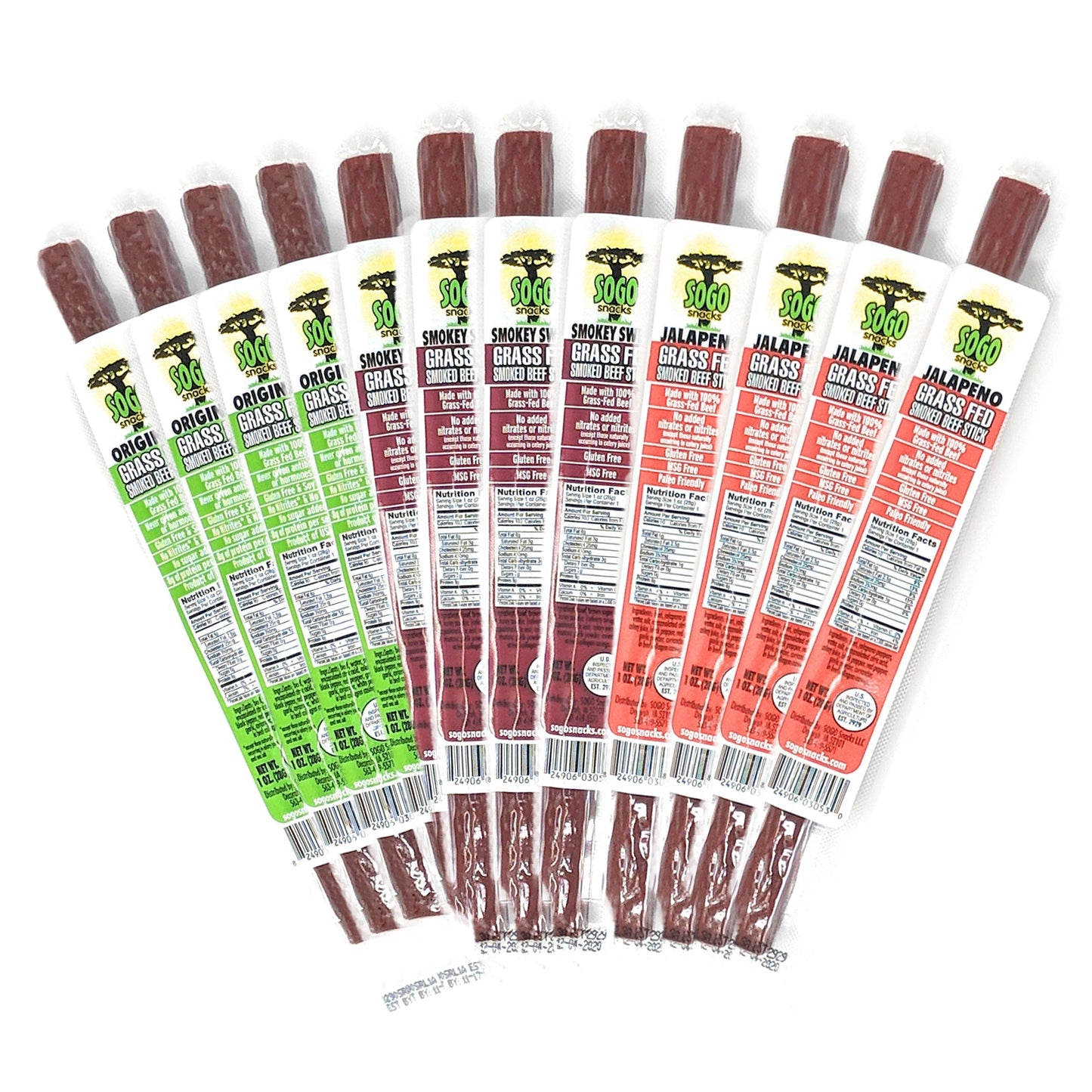 Sogo Snacks - Variety - Original, Jalapeño, Smokey Sweet, 100% Grass-Fed Beef Sticks - Angler's Pro Tackle & Outdoors