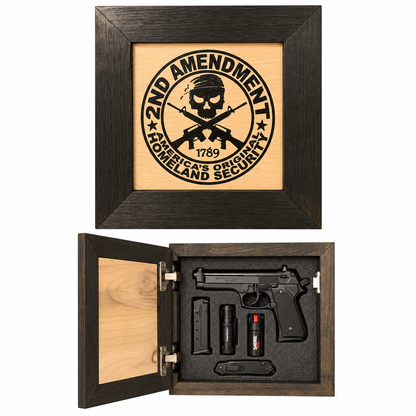 Bellewood Designs - Second Amendment Hidden Gun Safe, 2nd Amendment Skull Concealment Shelf