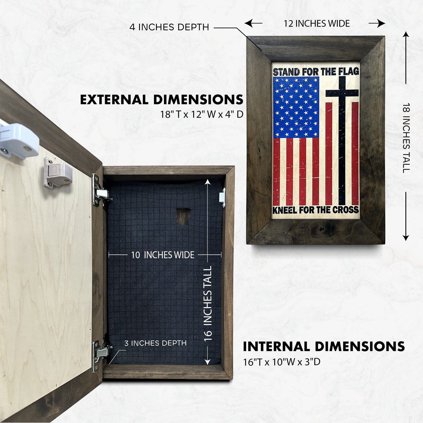 Bellewood Designs - American Flag and Cross Hidden Gun Storage Cabinet