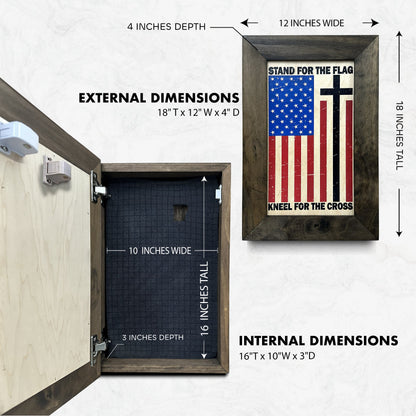 Bellewood Designs - American Flag and Cross Hidden Gun Storage Cabinet