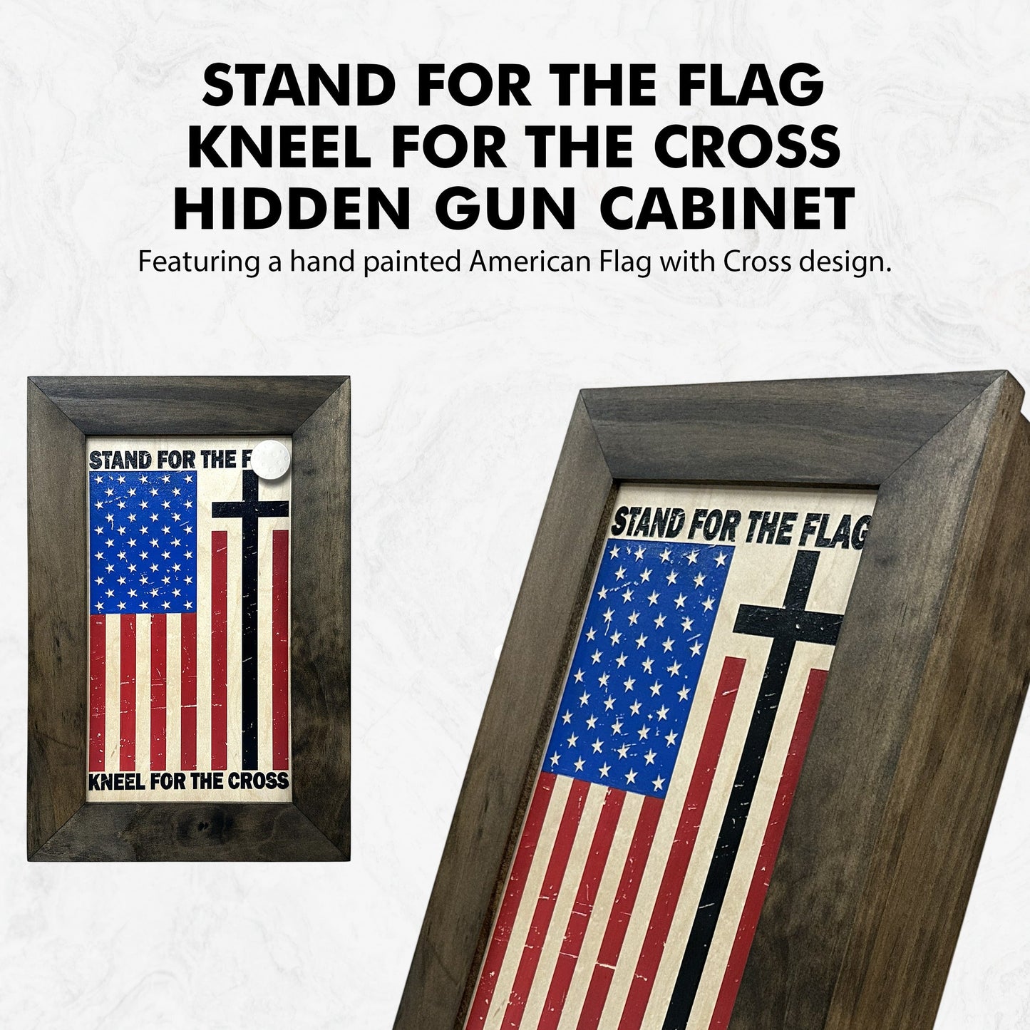 Bellewood Designs - American Flag and Cross Hidden Gun Storage Cabinet