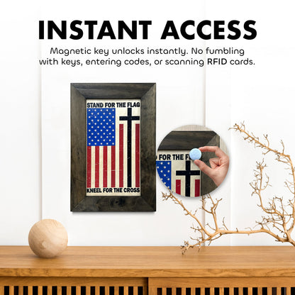 Bellewood Designs - American Flag and Cross Hidden Gun Storage Cabinet