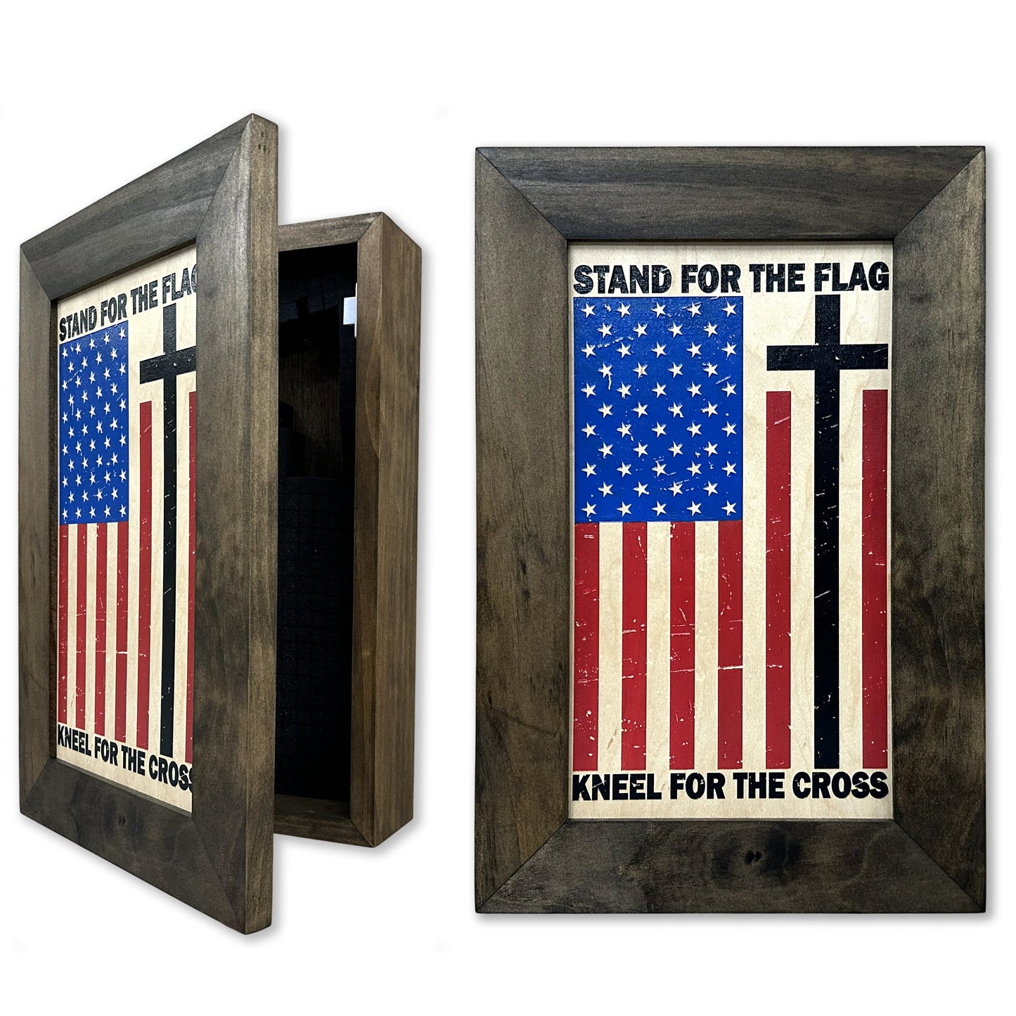 Bellewood Designs - American Flag and Cross Hidden Gun Storage Cabinet