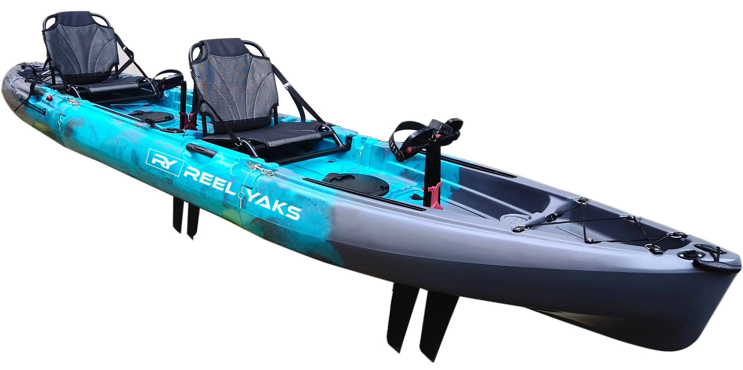 ReelYaks 14ft Raptor Tandem or Solo Modular Raptor Fin or Prop Drive Pedal Fishing Kayak | 520lbs Capacity | 3 Piece
