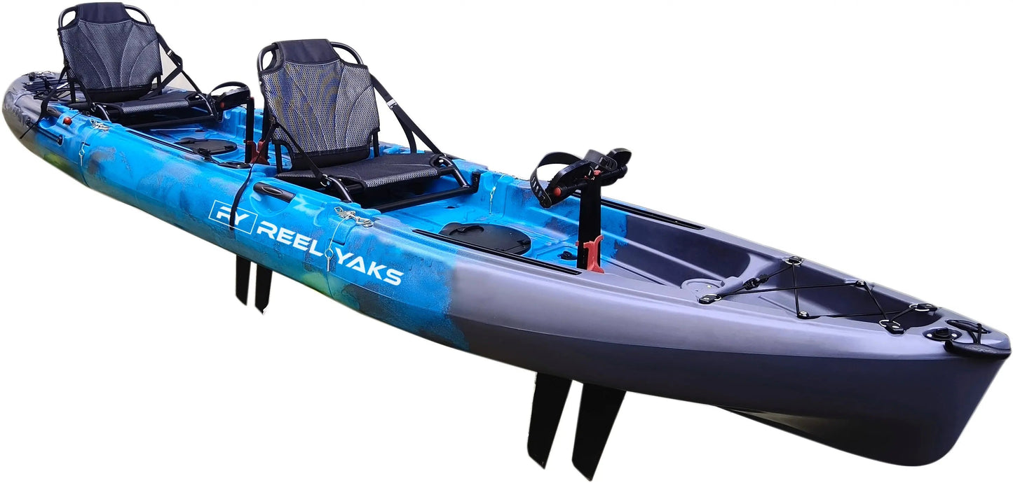 ReelYaks 14ft Raptor Tandem or Solo Modular Raptor Fin or Prop Drive Pedal Fishing Kayak | 520lbs Capacity | 3 Piece